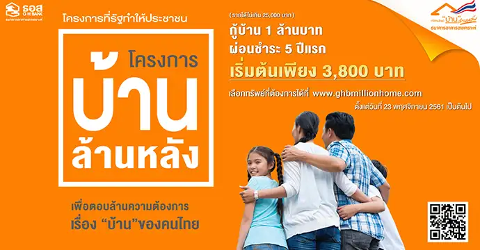 image about รีบดูด่วน ธอส.เดินหน้าโครงการบ้านล้านหลัง ราคาไม่เกิน 1 ล้าน ผ่อน 3,800 บาท/เดือน