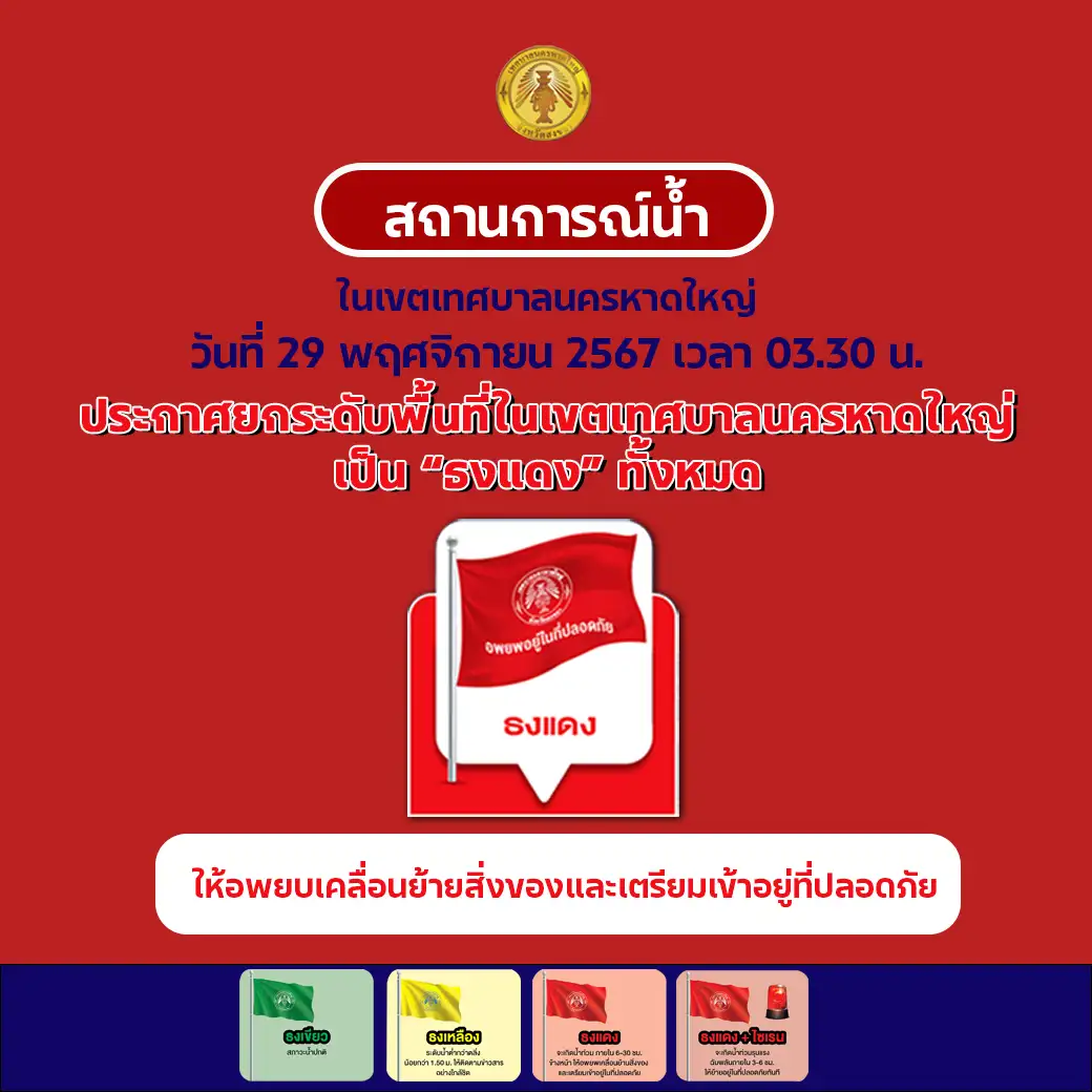 ทน.หาดใหญ่ ประกาศยกธงแดงทั้งหมด พร้อมออกแถลงการณ์แจงเหตุยกธงแดง