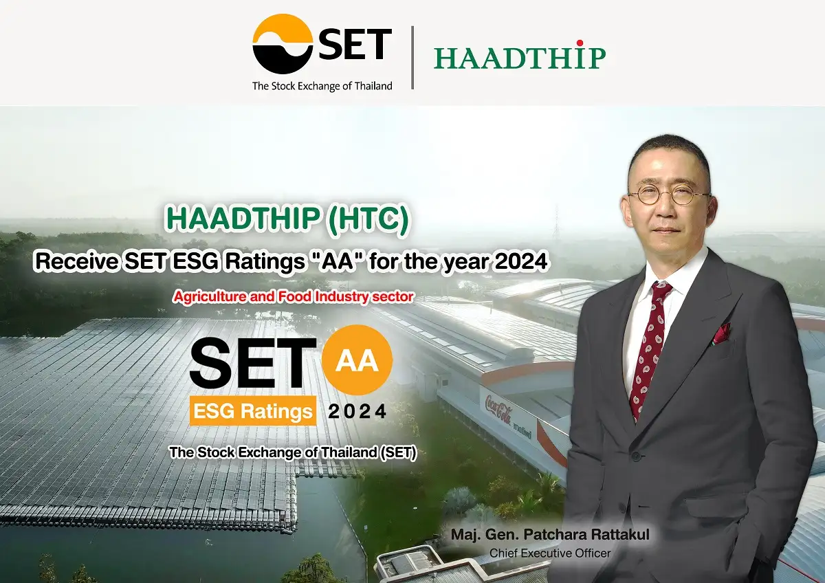 HaadThip (HTC) Earns "AA" Rating in SET ESG Ratings 2024