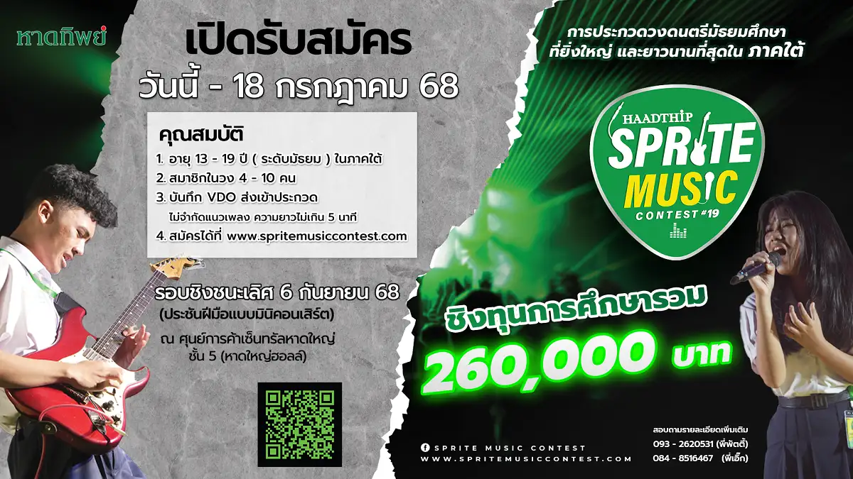 “Sprite Music Contest 2025” ใครมีของต้องสมัคร  การประกวดวงดนตรีมัธยมศึกษาสุดมันส์ของภาคใต้ ชิงทุนรวมกว่า 2.6 แสนบาท